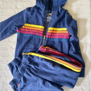 Aviator Nation Navy Blue Hoodie Sweatpants Set with Vibrant Stripes